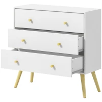 HOMCOM Cómoda con 3 Cajones Cajonera de Dormitorio con Patas de Madera de Pino para Salón Oficina Habitación 80x30x80 cm Blanco(m-11)