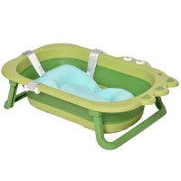 HOMCOM Bañera Plegable para Bebé Bañera Bebé 0-3 Años 50 Litros con Cojín Cómodo y Patas Plegables Carga 50 kg 80x53,9x20,8 cm Verde(m-11)