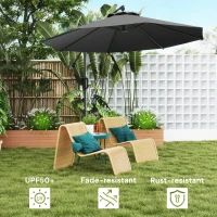Outsunny 3(m) Garden Cantilever Parasol with Cover and Wind Protection Strap, Round Overhanging Umbrella with Crank Handle and Tilt, Banana Patio Umbrella for Outdoor Sun Shade, UPF50+, Grey(m-5)