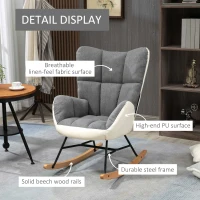 HOMCOM Soft Padded Rocking Wingback Armchair, with Wooden Legs - Grey/Cream(m-6)