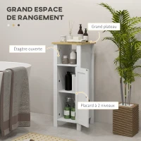 kleankin Meuble de salle de bain sur pied avec placard à 2 niveaux étagère réglable poignées en similicuir 32 x 30 x 80 cm blanc(m-4)