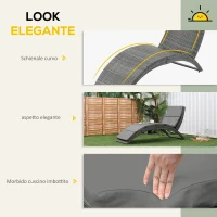 Outsunny Sdraio da Giardino Pieghevole in Rattan PE Ergonomica con Cuscino, Grigio(m-5)