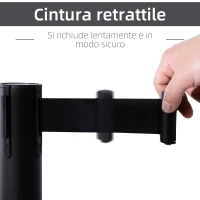 Outsunny Set 2 Colonnine Segnapercorso con Nastro Estendibile di 2 m, Paletti Delimitazione in Acciaio Inox e Nylon, Ø32x90 cm, Nero(m-5)