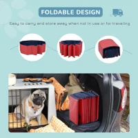 PawHut Foldable Dog Pool, 80 x 20 cm Pet Paddling Pool with Wood Board Support and Anti-Slip Bottom, Portable Doggy Paddling Pool for Garden and Outdoor Use, Red(m-5)