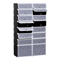 HOMCOM 16 Cube Shoe Rack, 2 x 8 Tier Shoe Storage Cabinet, Modular Plastic Shelves for Bedroom, Living Room and Entryway, Space Saving Footwear Organizer, 32 Pairs, White and Black(m-11)