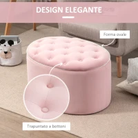 HOMCOM Pouf Contenitore Ovale Imbottito e Trapuntato in Velluto, 71x52x42cm, Rosa(m-5)