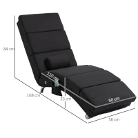 HOMCOM Fauteuil relax chaise longue de relaxation ergonomique, massant et chauffant avec télécommande 56 x 168 x 84 cm noir(m-3)