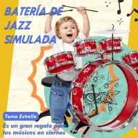 AIYAPLAY Batería para Niños de +3 Años con Tambores Bombo Platillo Pedal y Baquetas Diseño con Tema de Estrellas 65x22x57 cm Rojo(m-6)