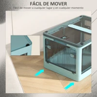 HOMCOM Caja de Almacenamiento Apilable con Tapa 69L de Capacidad Caja Organizadora Plegable con Ruedas 60x42x34 cm Azul(m-6)
