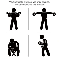 HOMCOM Ensemble d'haltères courtes total 30 kg - dumbbell paires -poids réglable - barres incluses - entraînement musculaire & haltérophilie - acier PU noir(m-7)