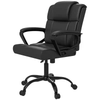 Vinsetto Fauteuil chaise de bureau pivotant hauteur réglable 5 roulettes accoudoirs revêtement synthétique noir(m-1)