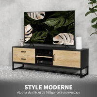 HOMCOM Meuble TV pour téléviseurs jusqu'à 60 pouces, meuble télé avec placard compartiments ouverts, 2 tiroirs, bois naturel(m-4)