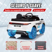 AIYAPLAY Coche Eléctrico Infantil de Policía con Batería 12V Mando a Distancia Faros Bocina Sirena Música Blanco(m-6)