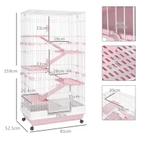 PawHut Six-Tier Small Animal Cage, for Bunnies, Ferrets, Chinchillas w/ Wheels, Tray - Pink(m-3)