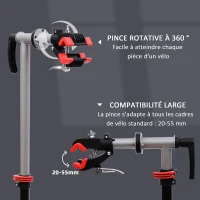 HOMCOM Pied d'atelier pliable vélo réparation support pied de montage pivotant 360° hauteur réglable argent(m-7)