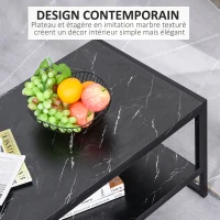 HOMCOM Table Basse Style Moderne avec 2 Étagères 106 x 50 x 47 cm Noir(m-6)