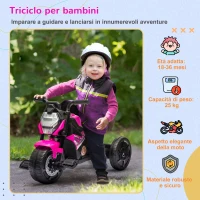 AIYAPLAY Triciclo per Bambini 18-36 Mesi 3 in 1 con Fari, Musica e Clacson, in PP e Acciaio, 75x43x47 cm, Rosa(m-4)