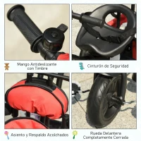 HOMCOM Triciclo Evolutivo para Bebés 6 en 1 Triciclo para Niños de 1-5 Años Bicicleta para Niños con Toldo Plegable Mango Telescópico Desmontable Cinturón de Seguridad y Cesto 95x50x106 cm Rojo(m-7)
