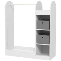 AIYAPLAY Kids Clothes Rail with Storage Shelf, Boxes, Mirror for Bedroom, Nursery, White(m-11)