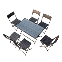Outsunny Ensemble salon de jardin 6 personnes grande table rectangulaire pliable + 6 chaises pliantes métal résine tressée PS chocolat(m-10)