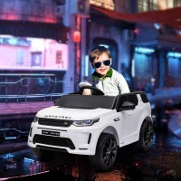 AIYAPLAY Coche Eléctrico para Niños con Licencia Land Rover Discovery Sport Batería 12V Mando a Distancia Faros y Música Blanco(m-2)