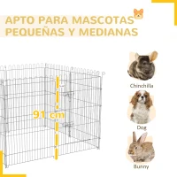 PawHut Vallas para Perros Plegables de 8 Piezas 63x91 cm con 1 Puerta y Marco de Acero para Jardín Patio Plata(m-6)