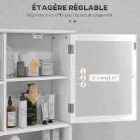 kleankin Armoire Murale Salle de Bain Armoire à Glace Placard de Rangement Toilettes 1 Porte Niche + étagères latérales MDF Blanc(m-6)