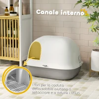 PawHut Lettiera per Gatti Chiusa con Gattaiola e Paletta, in PP, 58x46x39 cm, Grigio Chiaro e Bianco(m-5)