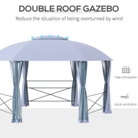 Outsunny 4 x 4.7(m) Patio Metal Gazebo Canopy, Hexagon Shape Garden Gazebo, Outdoor Sun Shade Shelter with 2 Tier Roof, Netting, Steel Frame, Grey(m-4)