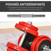 HOMCOM Haltères de 20 kg ensemble d'haltères musculation réglable avec barre d'extension pour entraînement musculaire et haltérophilie(m-6)