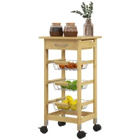 HOMCOM Carrello Cucina con Ruote, Cassetto e 3 Cestini a Rete Metallica, 37x37x76cm, Colore Legno(m-10)