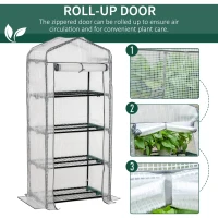 Outsunny 4 Tiers Mini Portable Greenhouse Compact Plant Grow Shed Metal Frame PE Cover 160H x 70L x 50Wcm(m-6)