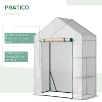 Outsunny Serra da Giardino in PE e Acciaio per Esterni con 2 Scaffali e Porta Avvolgibile, 143x73x195 cm, Bianco(m-6)