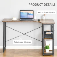 HOMCOM L Shaped Desk, Corner Computer Desk with Bookshelf for Home Office, Study Room, Workstation, 120 x 73.2 x 75cm, Rustic Brown(m-7)