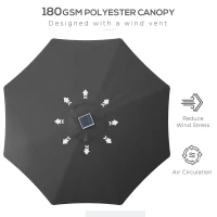 Outsunny 3m Parasol, with Solar-Powered LED Lights - Grey(m-5)