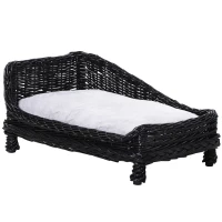 Pawhut Wicker Dog Cat Bed Kitten Lounger  Pet Bed Rattan Willow Basket Soft Cushion Lightweight 69 x 42 x 33 cm Black(m-1)