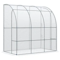 Outsunny Outdoor Walk-In Lean to Wall Greenhouse with Zippered Roll Up Door and PE Cover, 214L x 118W x 212Hcm, White(m-11)