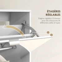 HOMCOM Meuble à chaussures 2 en 1 façades miroir 4 portes abattants, étagères réglables, jusqu'à 24 paires, 76l x 26P x 168H cm(m-6)