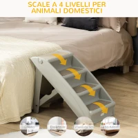 PawHut Scaletta per Cani Pieghevole con 4 Gradini Antiscivolo, Scaletta per Animali da 10kg max, 62x38x49.5 cm, Grigio(m-7)