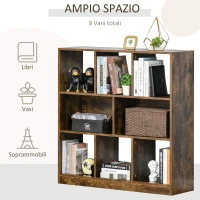 HOMCOM Libreria Moderna a 3 Ripiani con 8 Vani, Mobile da Ingresso, Soggiorno e Camera, 97.5x30x100cm, Marrone Rustico(m-5)