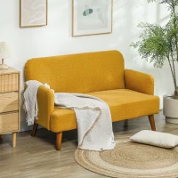 HOMCOM Velvet Feel Fabric 2 Seater Sofa, Small Sofa Loveseat with 21cm Thick Padding and Wood Legs, Yellow(m-2)