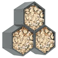 Outsunny Three-Shelf Hexagon Metal Firewood Rack - Grey(m-1)