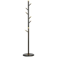 HOMCOM Vintage Coat Rack Stand Freestanding Hall Tree with 6 Hooks Bamboo Frame for Entryway Hallway Bedroom Walnut(m-11)