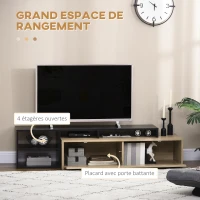 HOMCOM Meuble TV banc TV jusqu'à 65 pouces avec étagère amovible style contemporain porte basculante pour salon chambre(m-4)