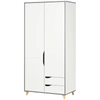 HOMCOM Wardrobe with 2 Doors, 2 Drawers, Hanging Rail, Shelves for Bedroom Clothes Storage Organiser, 89x50x185cm, White(m-11)