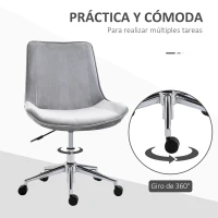 HOMCOM Silla de Oficina Sin Reposabrazos Silla de Escritorio Silla Giratoria para Niños con Altura Ajustable Respaldo de Poliéster Suave y Ruedas Carga 120 kg 52,5x60x82-91 cm Gris(m-6)