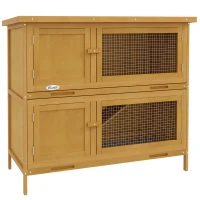PawHut Two-Tier Rabbit Hutch, with Removable Trays, for 1-2 rabbits - Brown(m-1)