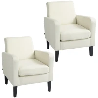 HOMCOM 2 Pieces Modern Armchairs with Rubber Wood Legs, Upholstered Accent Chairs, Single Sofa for Living Room, Bedroom, Cream White(m-11)