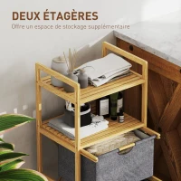 HOMCOM Panier à linge en bambou corbeille à linge sale avec 2 sacs en tissu coulissants et étagères ouvertes, naturel(m-5)