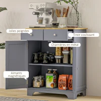 HOMCOM Meuble de rangement buffet salon avec placards, 2 tiroirs et étagères réglables, 68x40,3x85cm, gris et bois naturel(m-7)